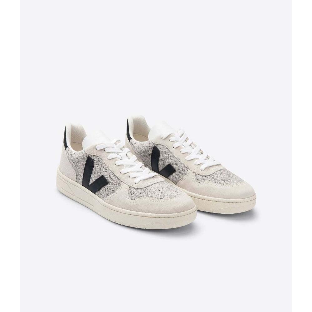 Veja V-10 FLANNEL Men's Sneakers White/Black | CA 334JPQ